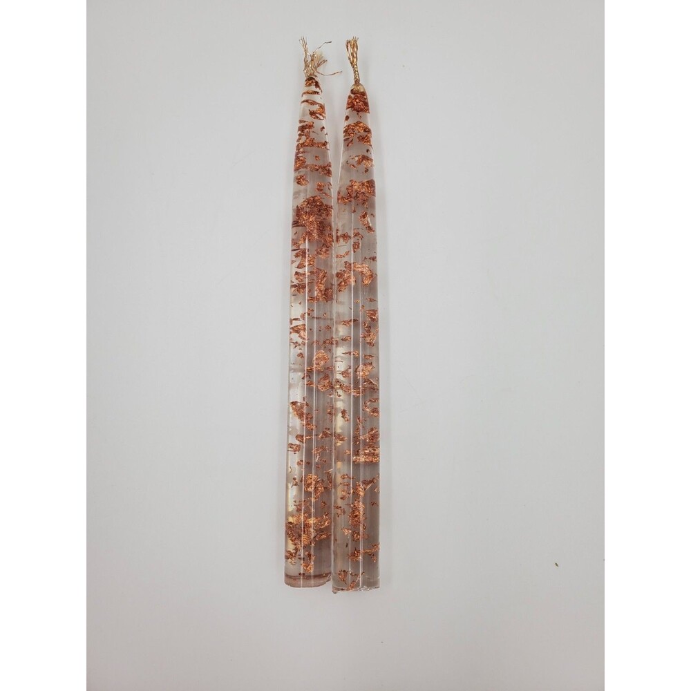 Set of 2 Vintage Lucite Taper Candles Clear With Copper Metallic Flakes 8" MCM